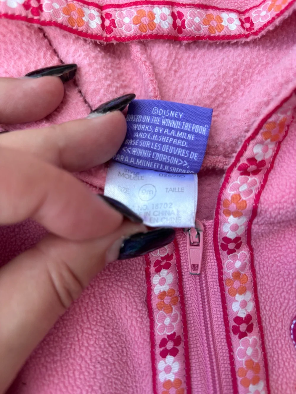 VTG DISNEY PEACH PINK POOH PIGLET FLEECE ZIP UP HOODED VEST SIZE 9 MONTHS
